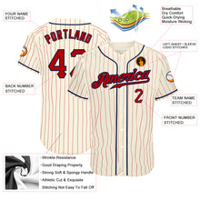 Load image into Gallery viewer, Custom Cream Red Pinstripe Red-Navy Authentic Baseball Jersey