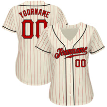 Load image into Gallery viewer, Custom Cream Red Pinstripe Red-Black Authentic Baseball Jersey