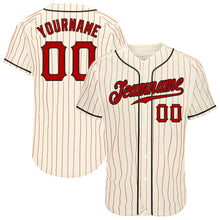 Load image into Gallery viewer, Custom Cream Red Pinstripe Red-Black Authentic Baseball Jersey