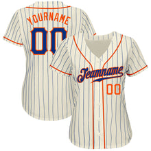 Load image into Gallery viewer, Custom Cream Royal Pinstripe Royal-Orange Authentic Baseball Jersey