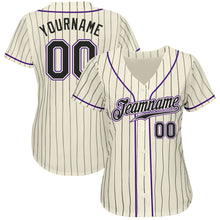 Load image into Gallery viewer, Custom Cream Black Pinstripe Black-Purple Authentic Baseball Jersey