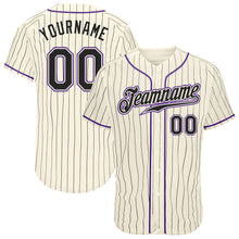 Load image into Gallery viewer, Custom Cream Black Pinstripe Black-Purple Authentic Baseball Jersey
