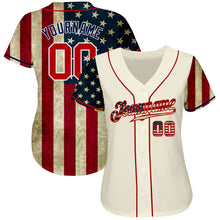 Load image into Gallery viewer, Custom Cream Red-Navy 3D American Flag Authentic Baseball Jersey