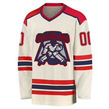 Load image into Gallery viewer, Custom Cream Red-Navy Hockey Jersey
