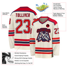 Load image into Gallery viewer, Custom Cream Red-Navy Hockey Jersey