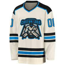 Load image into Gallery viewer, Custom Cream Blue-Black Hockey Jersey