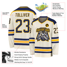 Load image into Gallery viewer, Custom Cream Navy-Gold Hockey Jersey