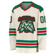 Load image into Gallery viewer, Custom Cream Kelly Green-Red Hockey Jersey