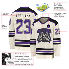 Load image into Gallery viewer, Custom Cream Purple-Black Hockey Jersey