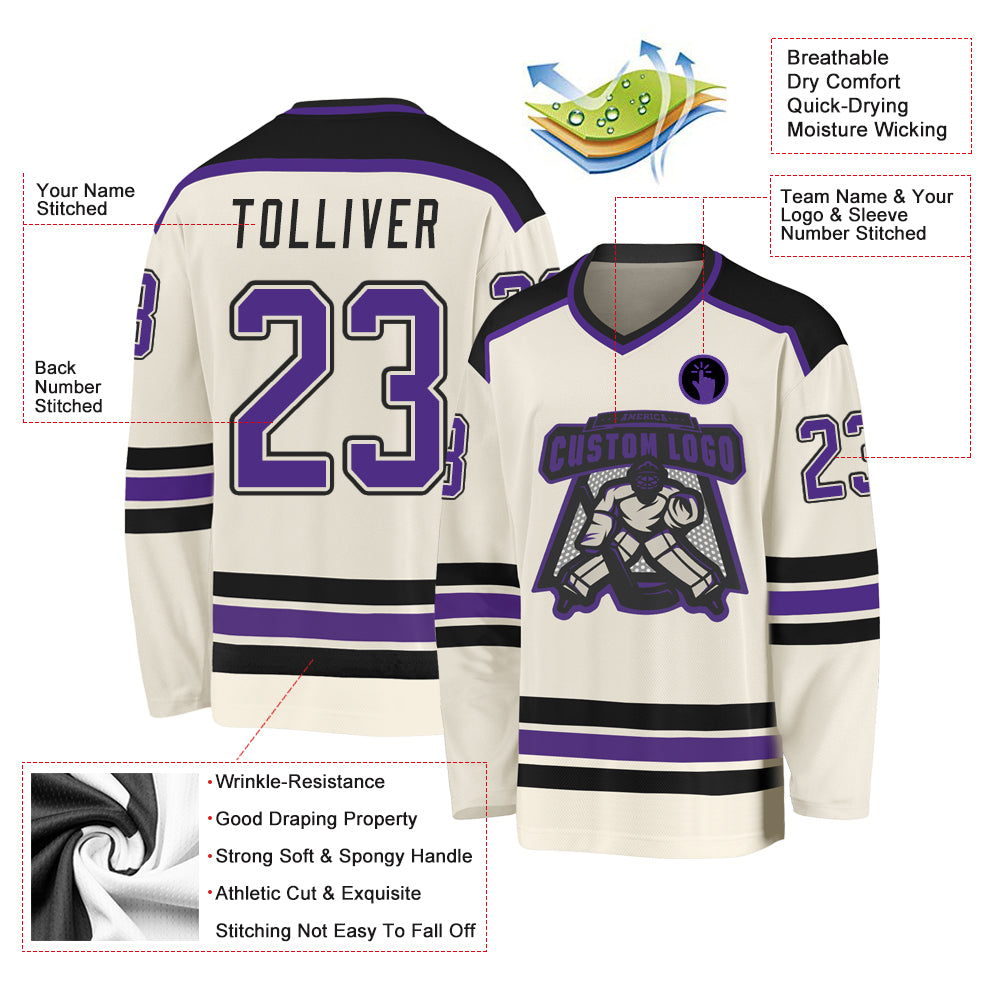  Custom Name Team Logo Number Cream Purple-Black Hockey Jersey,  Customized Personalized Team Name Number V-Neck Sports Hockey Jersey for  Men Women Youth : Clothing, Shoes & Jewelry