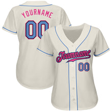 Load image into Gallery viewer, Custom Cream Light Blue Black-Pink Authentic Baseball Jersey