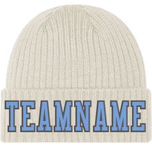 Load image into Gallery viewer, Custom Cream Light Blue-Steel Gray Stitched Cuffed Knit Hat