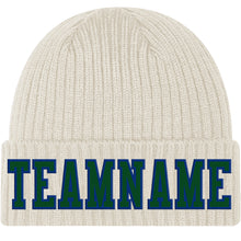 Load image into Gallery viewer, Custom Cream Green-Royal Stitched Cuffed Knit Hat