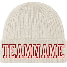 Load image into Gallery viewer, Custom Cream Cream-Red Stitched Cuffed Knit Hat