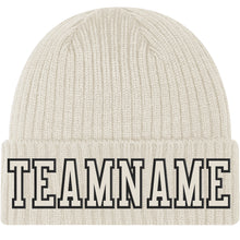 Load image into Gallery viewer, Custom Cream Cream-Black Stitched Cuffed Knit Hat