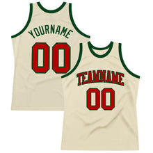 Load image into Gallery viewer, Custom Cream Red-Green Authentic Throwback Basketball Jersey