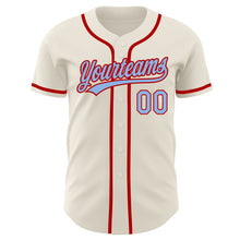 Load image into Gallery viewer, Custom Cream Light Blue-Red Authentic Baseball Jersey