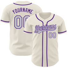 Load image into Gallery viewer, Custom Cream Gray-Purple Authentic Baseball Jersey