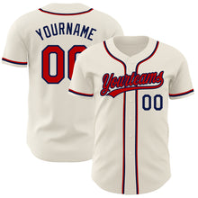 Load image into Gallery viewer, Custom Cream Red-Navy Authentic Baseball Jersey