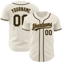 Load image into Gallery viewer, Custom Cream Black-Old Gold Authentic Baseball Jersey