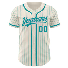 Load image into Gallery viewer, Custom Cream Teal Pinstripe Teal-Gray Authentic Baseball Jersey