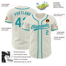 Load image into Gallery viewer, Custom Cream Teal Pinstripe Teal-Gray Authentic Baseball Jersey