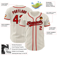 Load image into Gallery viewer, Custom Cream Black Pinstripe Red Authentic Baseball Jersey