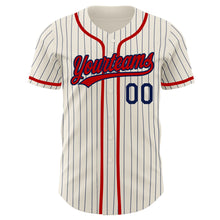 Load image into Gallery viewer, Custom Cream Navy Pinstripe Red Authentic Baseball Jersey