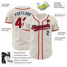 Load image into Gallery viewer, Custom Cream Navy Pinstripe Red Authentic Baseball Jersey