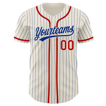 Load image into Gallery viewer, Custom Cream Royal Pinstripe Red Authentic Baseball Jersey