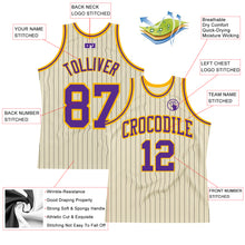 Load image into Gallery viewer, Custom Cream Black Pinstripe Purple-Gold Authentic Basketball Jersey