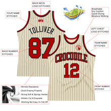 Load image into Gallery viewer, Custom Cream Black Pinstripe Red Authentic Basketball Jersey