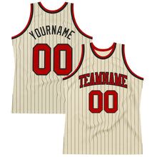 Load image into Gallery viewer, Custom Cream Black Pinstripe Red Authentic Basketball Jersey