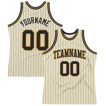 Load image into Gallery viewer, Custom Cream Black Pinstripe Black-Old Gold Authentic Basketball Jersey