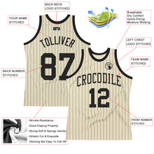 Load image into Gallery viewer, Custom Cream Black Pinstripe Black Authentic Basketball Jersey