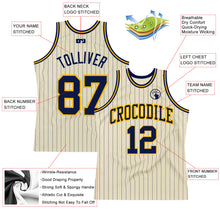 Load image into Gallery viewer, Custom Cream Navy Pinstripe Navy-Gold Authentic Basketball Jersey