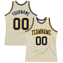 Load image into Gallery viewer, Custom Cream Navy Pinstripe Navy-Gold Authentic Basketball Jersey