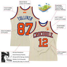 Load image into Gallery viewer, Custom Cream Royal Pinstripe Orange Authentic Basketball Jersey