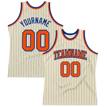 Load image into Gallery viewer, Custom Cream Royal Pinstripe Orange Authentic Basketball Jersey