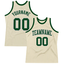 Load image into Gallery viewer, Custom Cream Gray Pinstripe Green Authentic Basketball Jersey