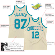 Load image into Gallery viewer, Custom Cream Gray Pinstripe Teal Authentic Basketball Jersey