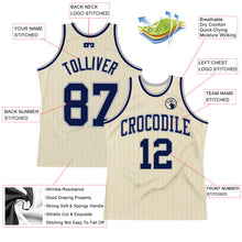 Load image into Gallery viewer, Custom Cream Gray Pinstripe Navy Authentic Basketball Jersey