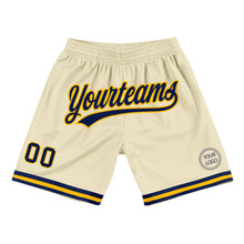 Load image into Gallery viewer, Custom Cream Navy-Gold Authentic Throwback Basketball Shorts