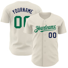 Load image into Gallery viewer, Custom Cream Kelly Green-Navy Authentic Baseball Jersey