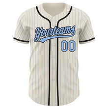 Load image into Gallery viewer, Custom Cream Light Blue Pinstripe Black Authentic Baseball Jersey