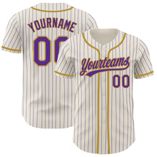 Load image into Gallery viewer, Custom Cream Purple Pinstripe Old Gold Authentic Baseball Jersey