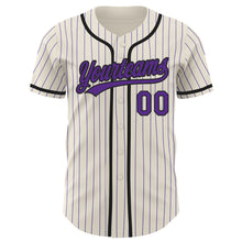 Load image into Gallery viewer, Custom Cream Purple Pinstripe Black Authentic Baseball Jersey