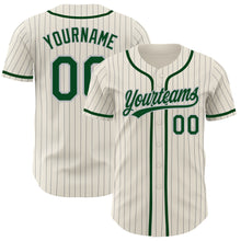 Load image into Gallery viewer, Custom Cream Gray Pinstripe Green Authentic Baseball Jersey