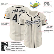 Load image into Gallery viewer, Custom Cream Gray Pinstripe Black Authentic Baseball Jersey