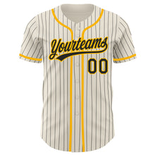 Load image into Gallery viewer, Custom Cream Black Pinstripe Gold Authentic Baseball Jersey